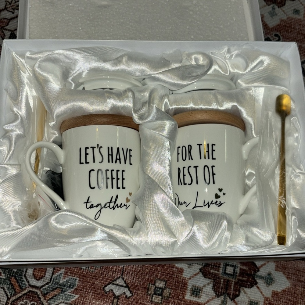 Bridal engagement, wedding husband and wife, coffee mugs